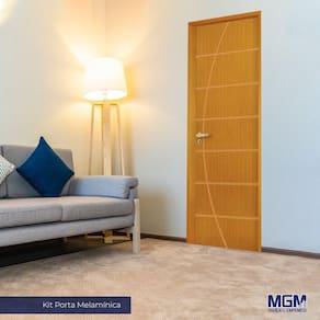 Kit Porta de Madeira Decorada 212x85cm com Batente de Alumínio 3,6cm Neblina MGM Mogno