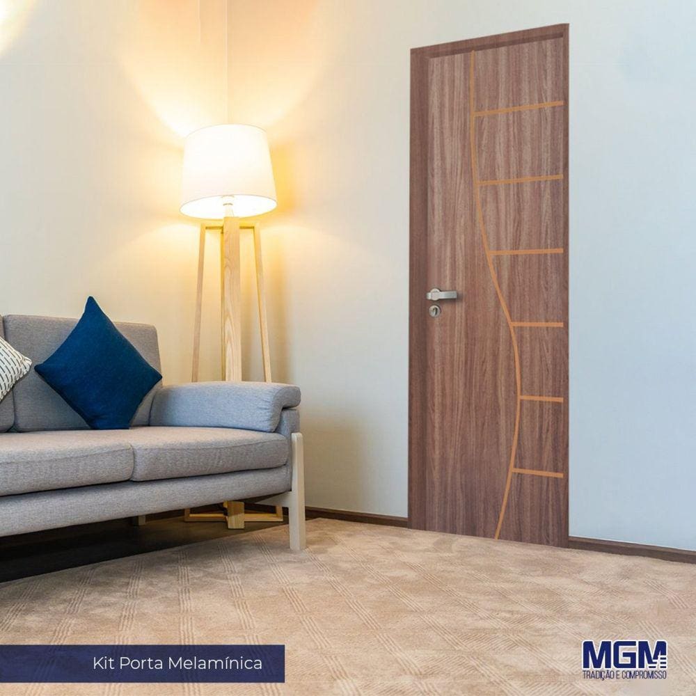 Kit Porta de Madeira Decorada 212x75cm com Batente de Alumínio 3,6cm Cantareira MGM Carvalho Quebec