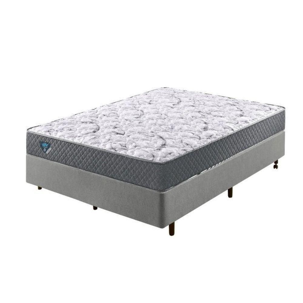 Cama Box Casal Reforçado 138x188x38cm e Colchão Adapto Molas Ensacadas Cinza