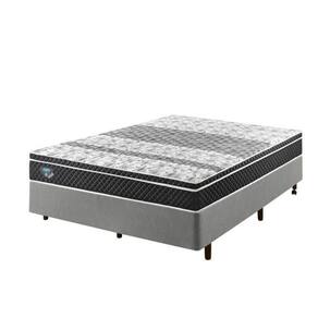 Cama Box Casal Reforçado Linho 138x188x38cm e Colchão Gransleep Molas Verticoil Cinza