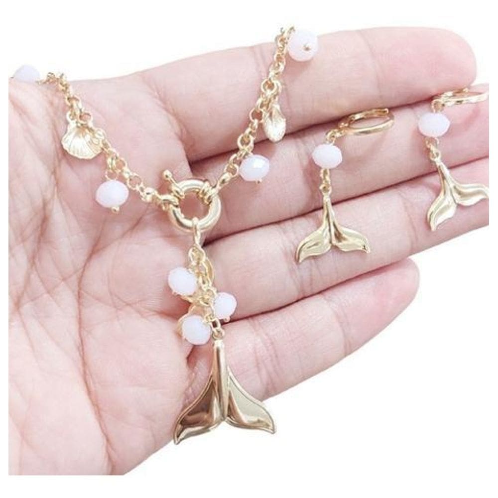 Conjunto Colar e Brinco Banhado em Ouro 18K 50 cm