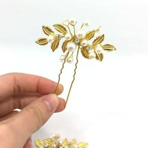 Arranjo Dourado para Cabelo - Pérolas e Cristal - Festas
