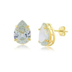 Brinco Noiva Pedra Zirconia Gota Folheado 18K - Dourado