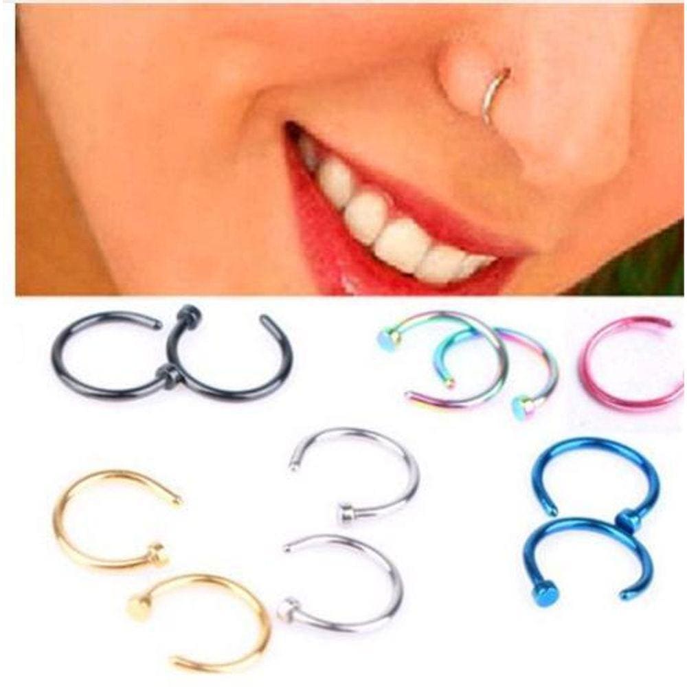 Piercing Nariz Argola Falso Fake - 01 Prata E 01 Preto