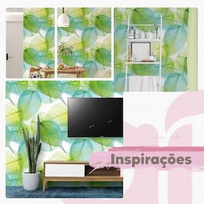 Papel De Parede Adesivo Folha De Esqueleto Verde Sala 3M