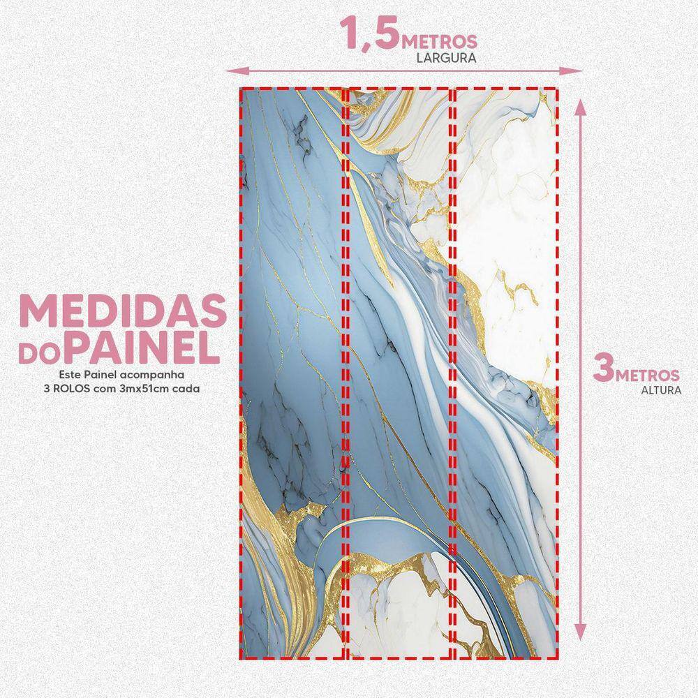 Papel De Parede Painel 3D Mármore Branco Azul E Ouro 1,5M