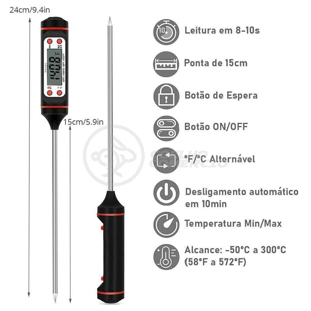 Termômetro Culinário Cozinha Digital Mede -50ºc A +300ºc