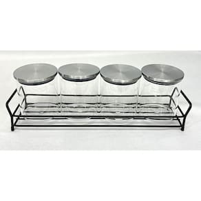 Conjunto Porta Condimentos 4 Peças - Vidro - 350ml - Suporte