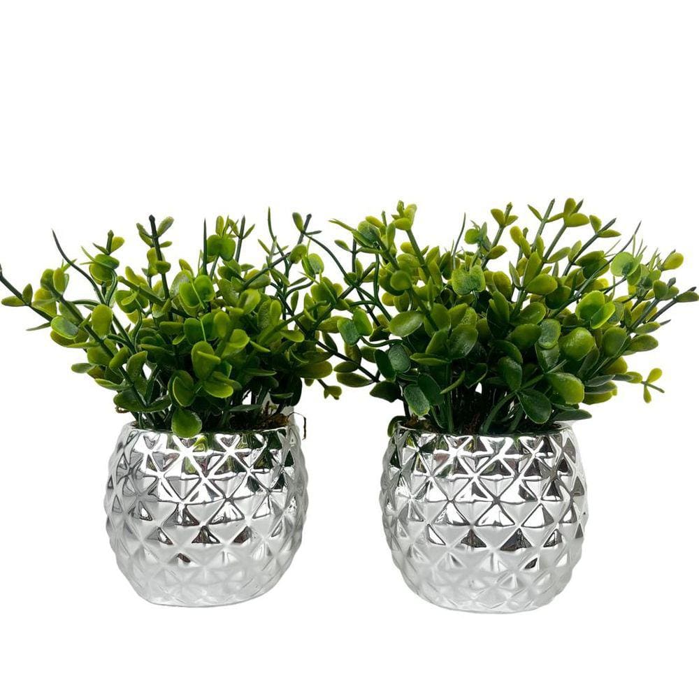 Dupla vaso cachepot prata em alto relevo 3D decoração casa