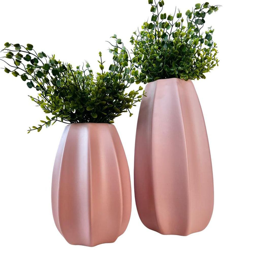 Dupla vaso centro de mesa grande médio alto relevo rosa