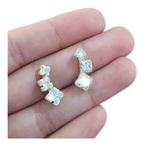 Brinco Ear Cuff Noiva Zirconia Quadrado Folheado - Dourado
