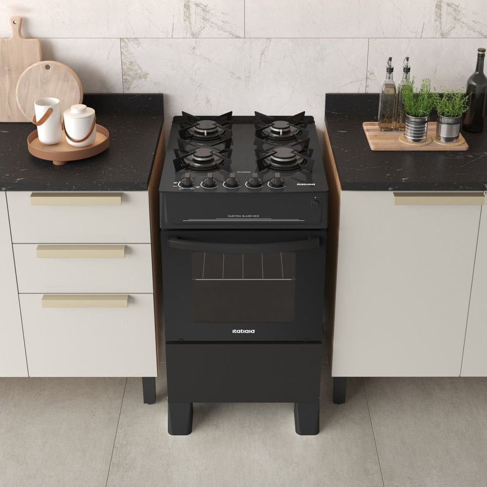 Fogão 4 Bocas Bivolt Automático Mesa de Vidro Electra Glass New Preto