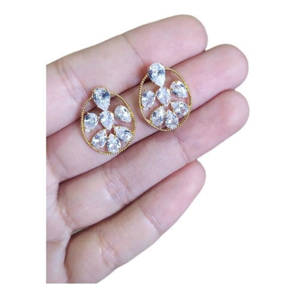 Brinco Dourado Noiva Zirconia - Branco