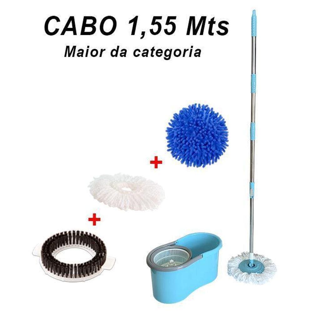 Mop Giratório Cabo Longo Com 2 Refil + Tira Pó E Escovão