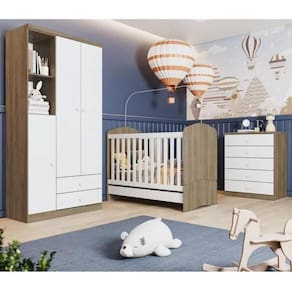 Quarto de Bebê com 1 Guarda Roupa 1 Cômoda e Berço 3 em 1 Abracadabra Espresso Móveis Rústico/Branco