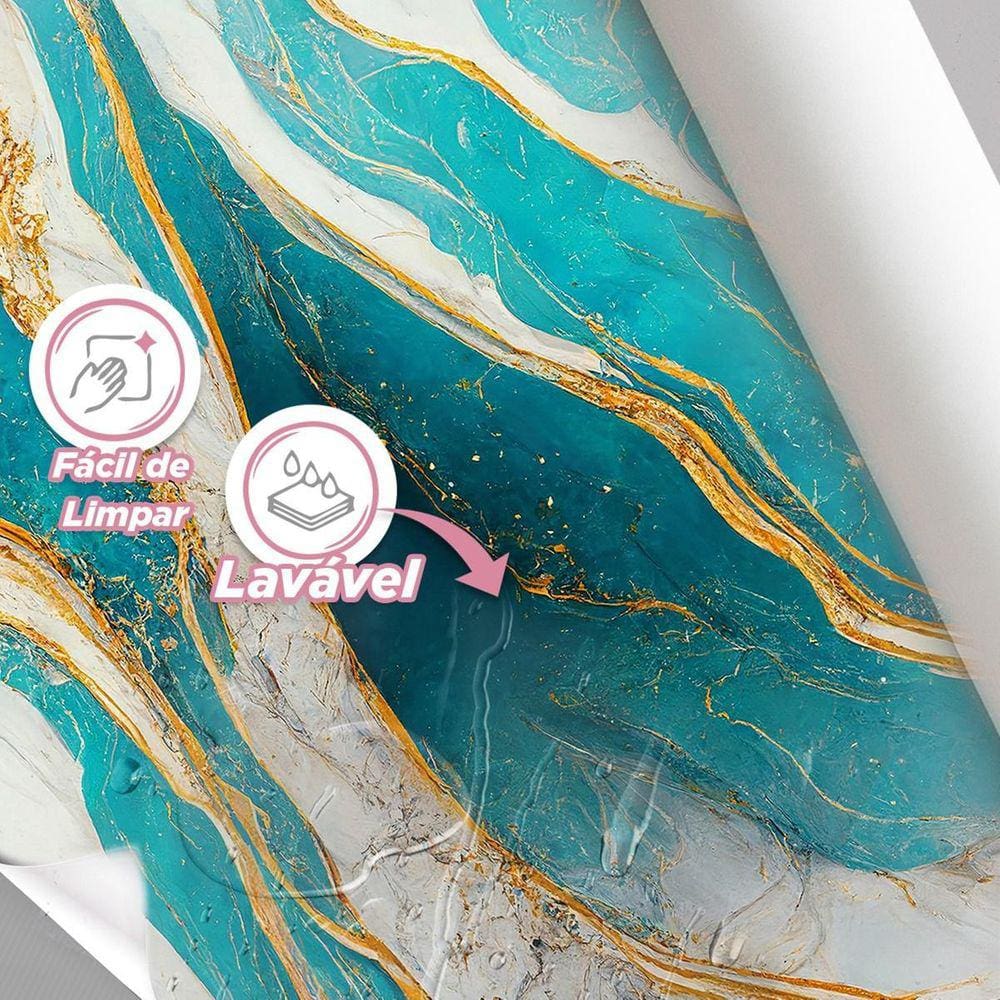 Papel De Parede Painel 3D Mármore Branco Azul E Amarelo 3M