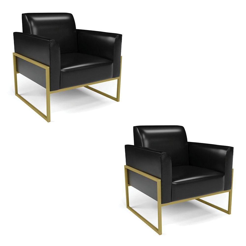 Kit 2 Poltronas Base Industrial Alta Dourado Marisa Corano Preto D03 - D`Rossi