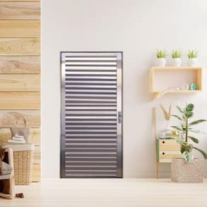 Porta Palheta de Alumínio 210 X 70cm Linha 25 Lado Direito Esquadrias Bergame Brilhante