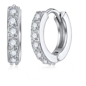 Piercing Brinco Argola - Prateado Com Pedra Branca