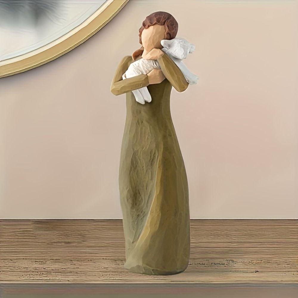 Decoração de Natal Anjo segurando escultura de ovelha