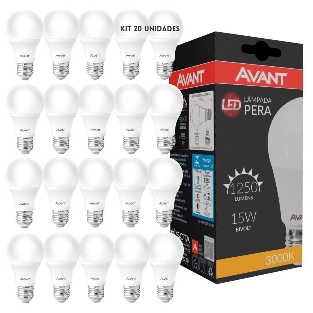 Kit 20 Lâmpadas Led 15w Soquete E27 6500k Branca Fria Avant