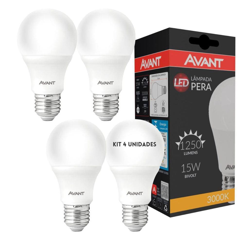 Kit 4 Lâmpada Led 15w Soquete E27 6500k Branca Fria Avant