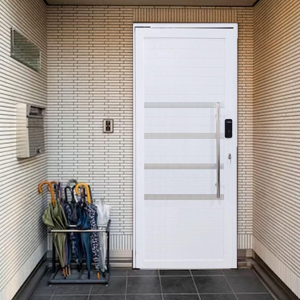 Porta Pivotante de Alumínio 210 x 100cm com Friso e Fechadura Digital Linha 30 Direita Branco