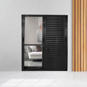 Porta Balcão de Alumínio 3 Folhas Móveis 210 x 160cm com Fechadura Linha 25 Preto