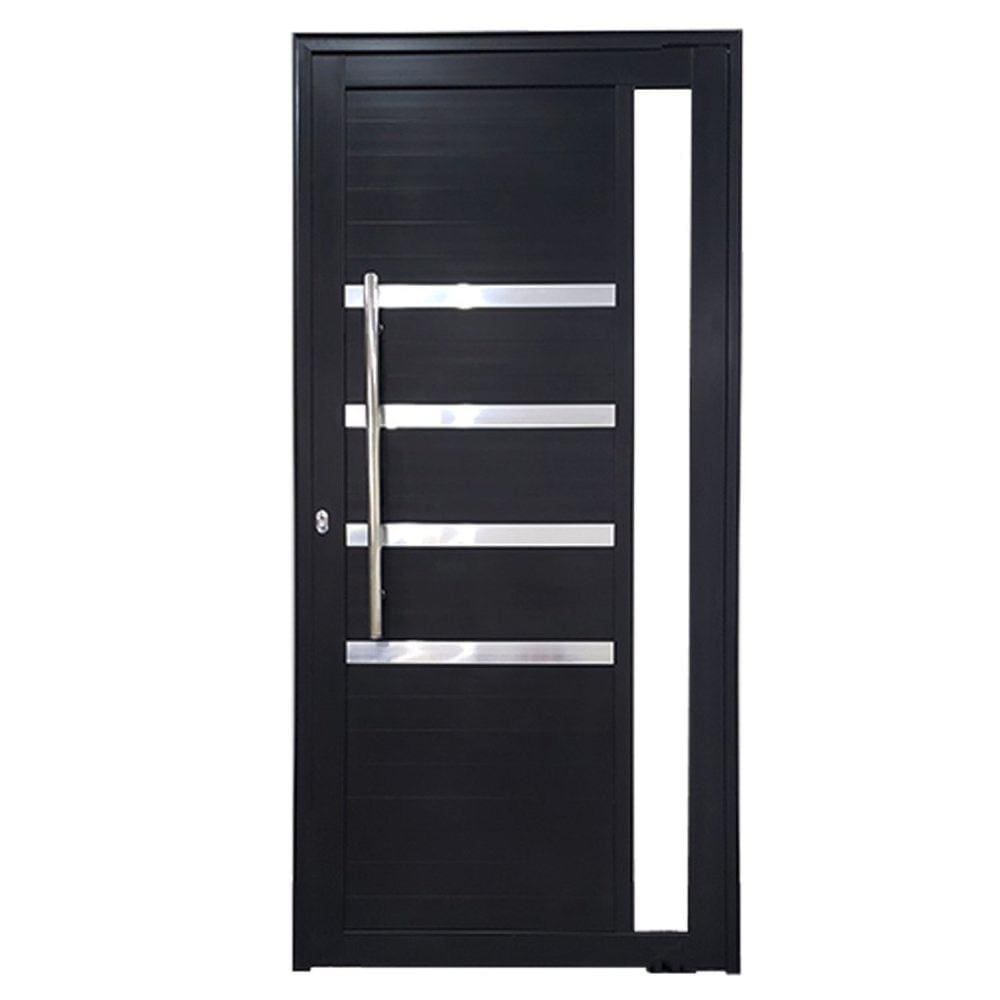 Porta Pivotante de Alumínio 210 x 120cm com Friso e Visor 30 Direita Esquadrias Bergame Preto