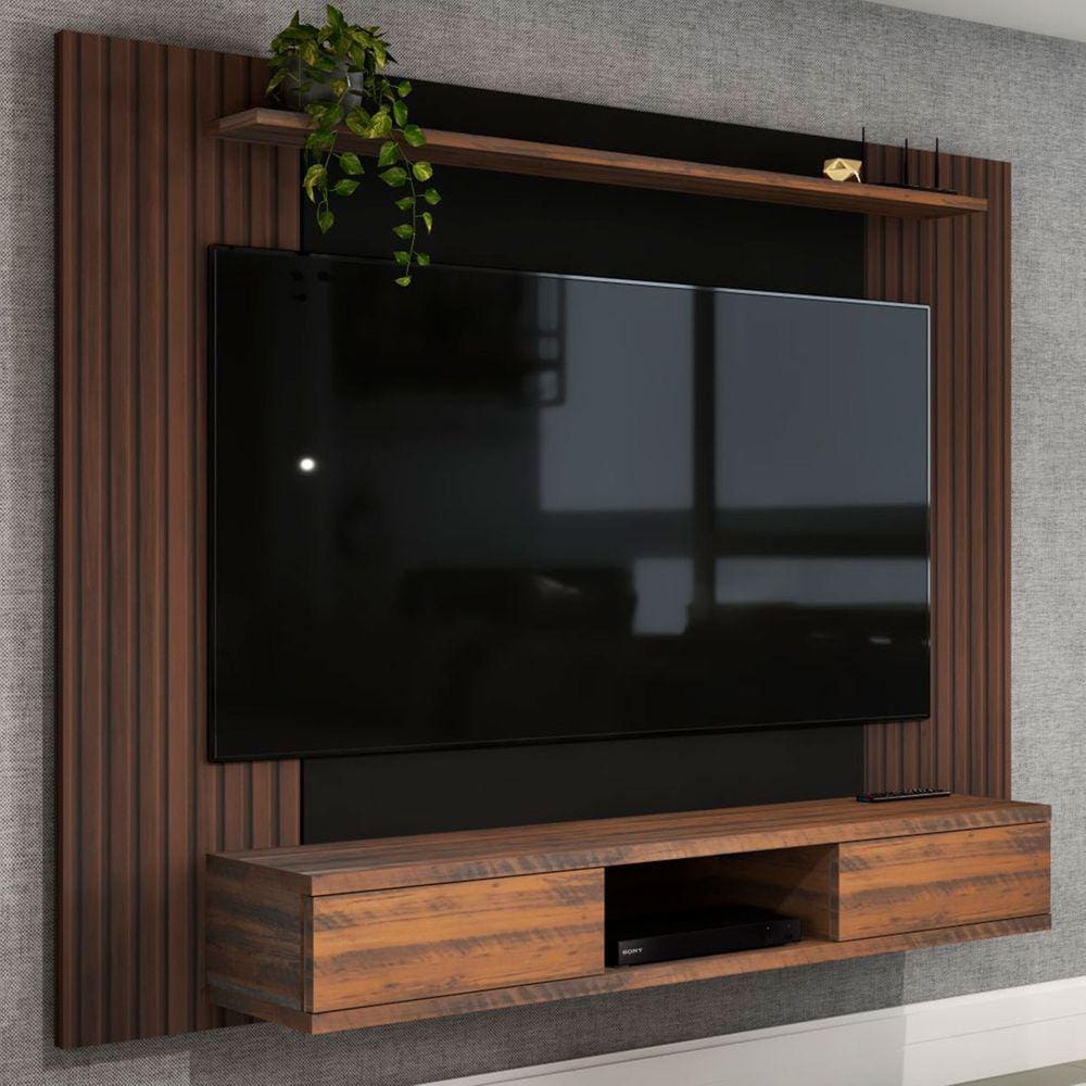 Painel para TV Até 75 Polegadas Alaska 2 Portas Pinho Ripado/Preto - Panorama Móveis