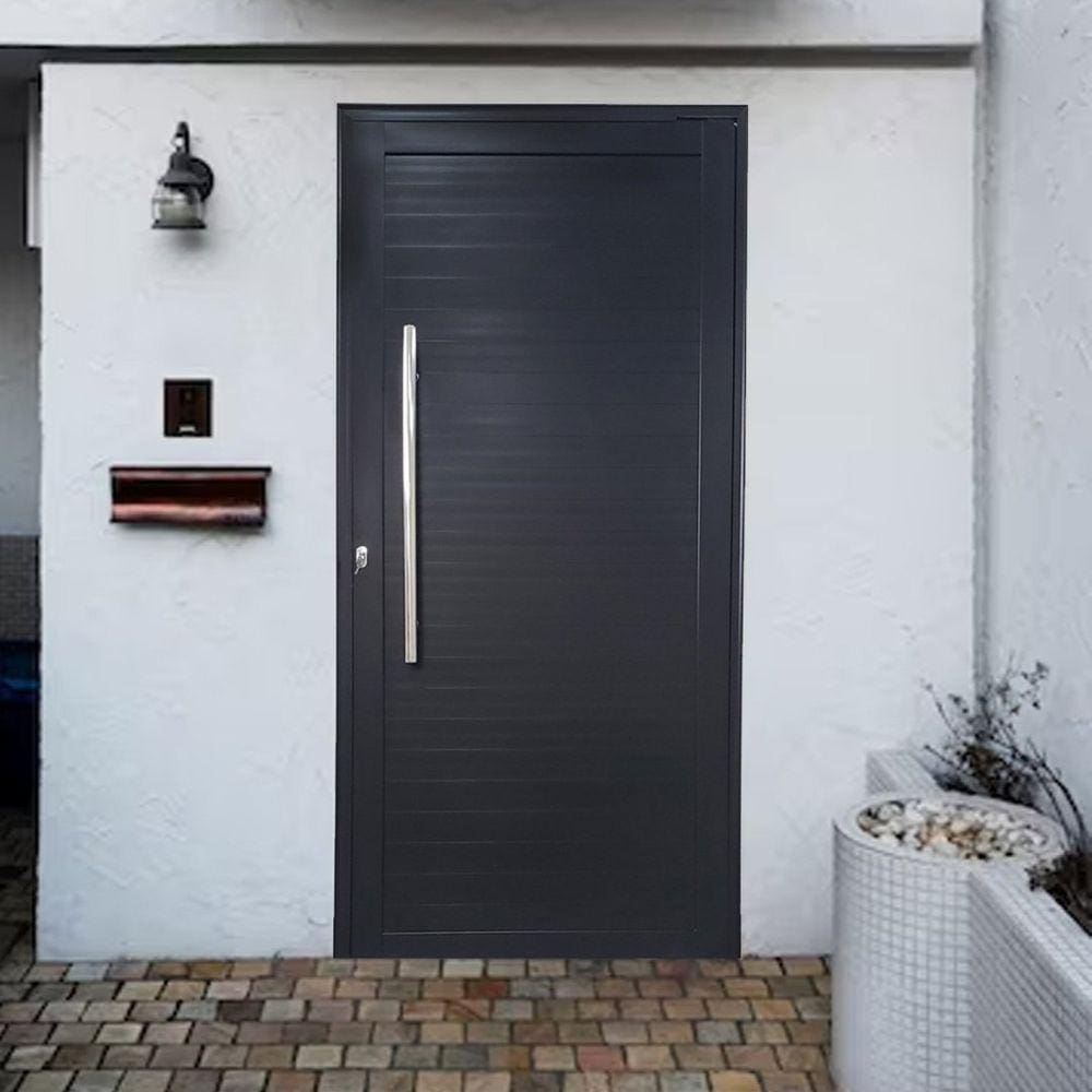 Porta Pivotante de Alumínio 210 x 100cm Com Puxador Linha 30 Direita Esquadrias Bergame Preto