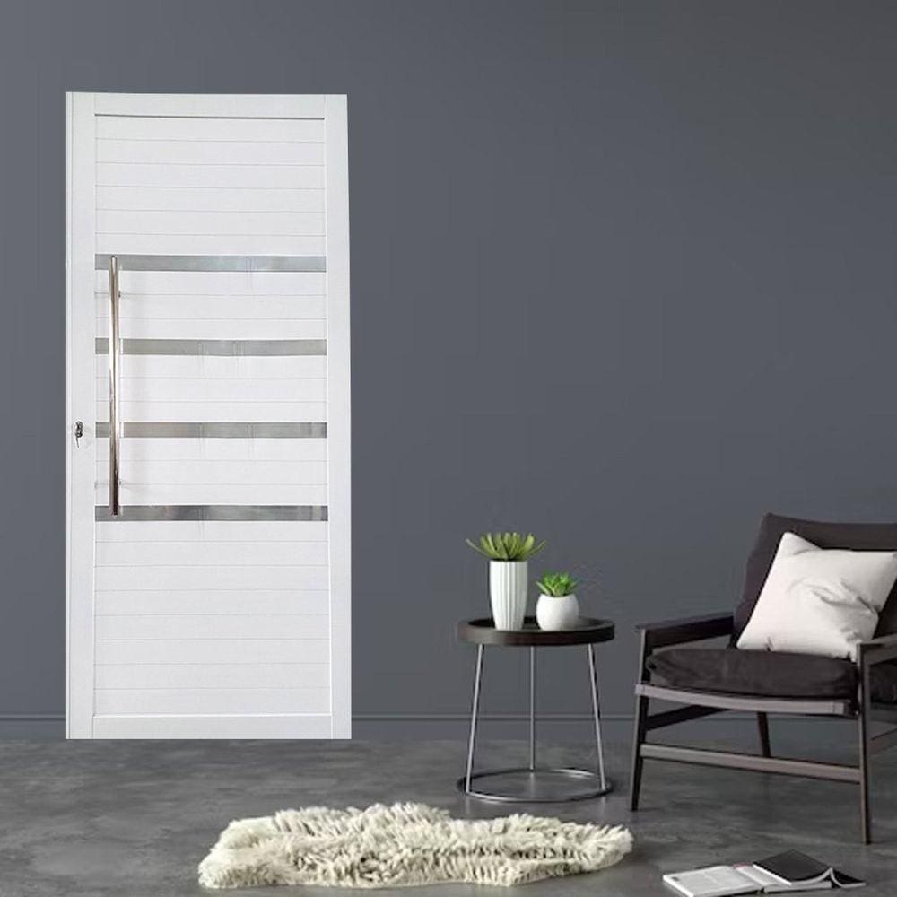 Porta Pivotante de Alumínio 210 x 100cm Com Friso Linha 30 Esquerda Esquadrias Bergame Branco
