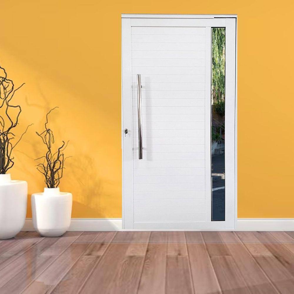 Porta Pivotante de Alumínio 210 x 120cm Com Vidro Linha 30 Esquerda Esquadrias Bergame Branco