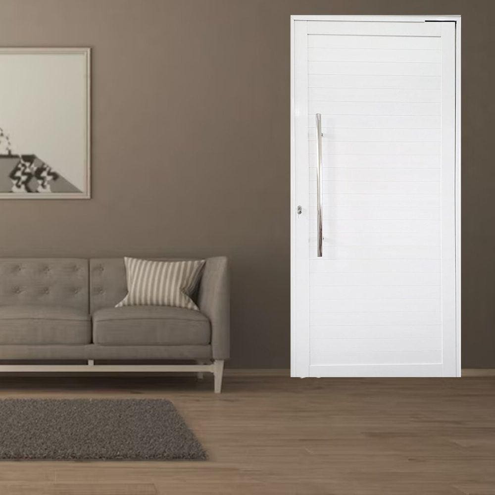 Porta Pivotante de Alumínio 210 x 100cm com Puxador Linha 30 Direita Esquadrias Bergame Branco