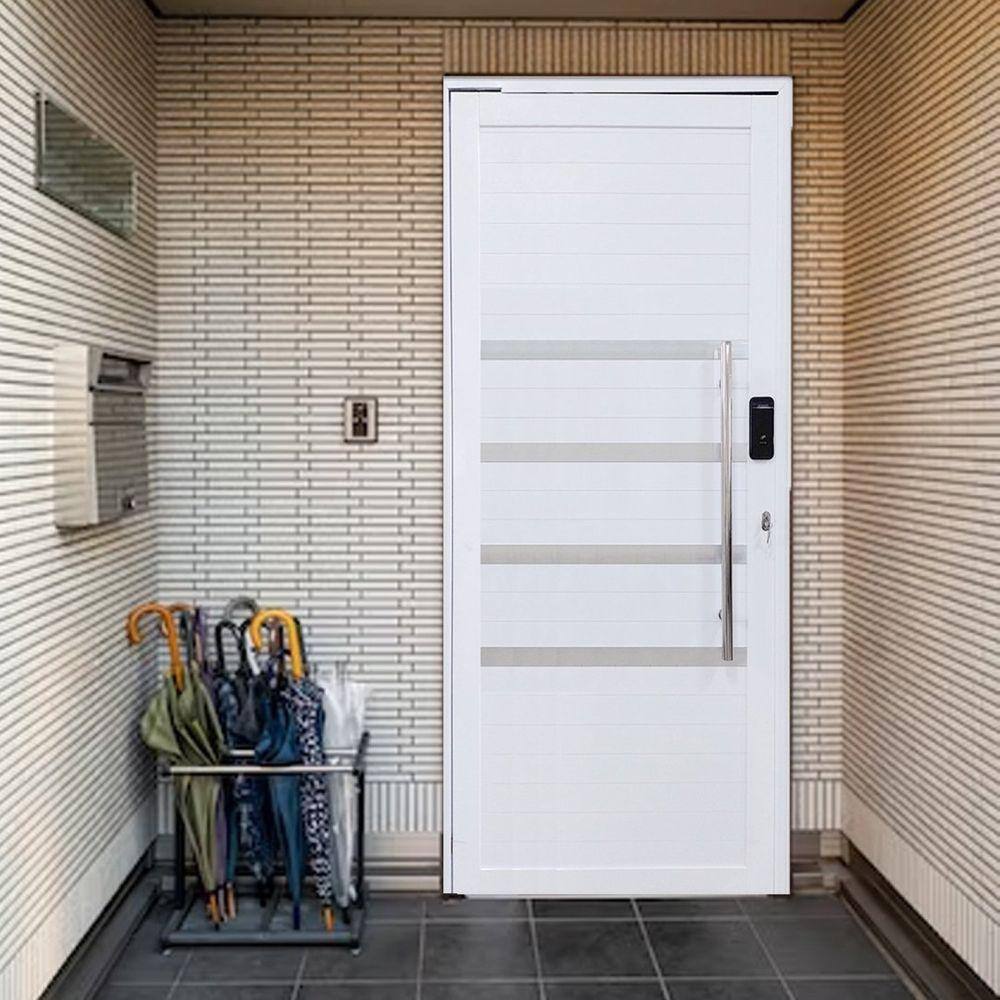 Porta Pivotante de Alumínio 210 x 100cm com Friso e Fechadura Digital Linha 30 Esquerda Branco