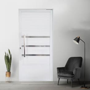 Porta Pivotante de Alumínio 210 x 100cm com Puxador e Friso Veneza Esquadrias Bergame Branco