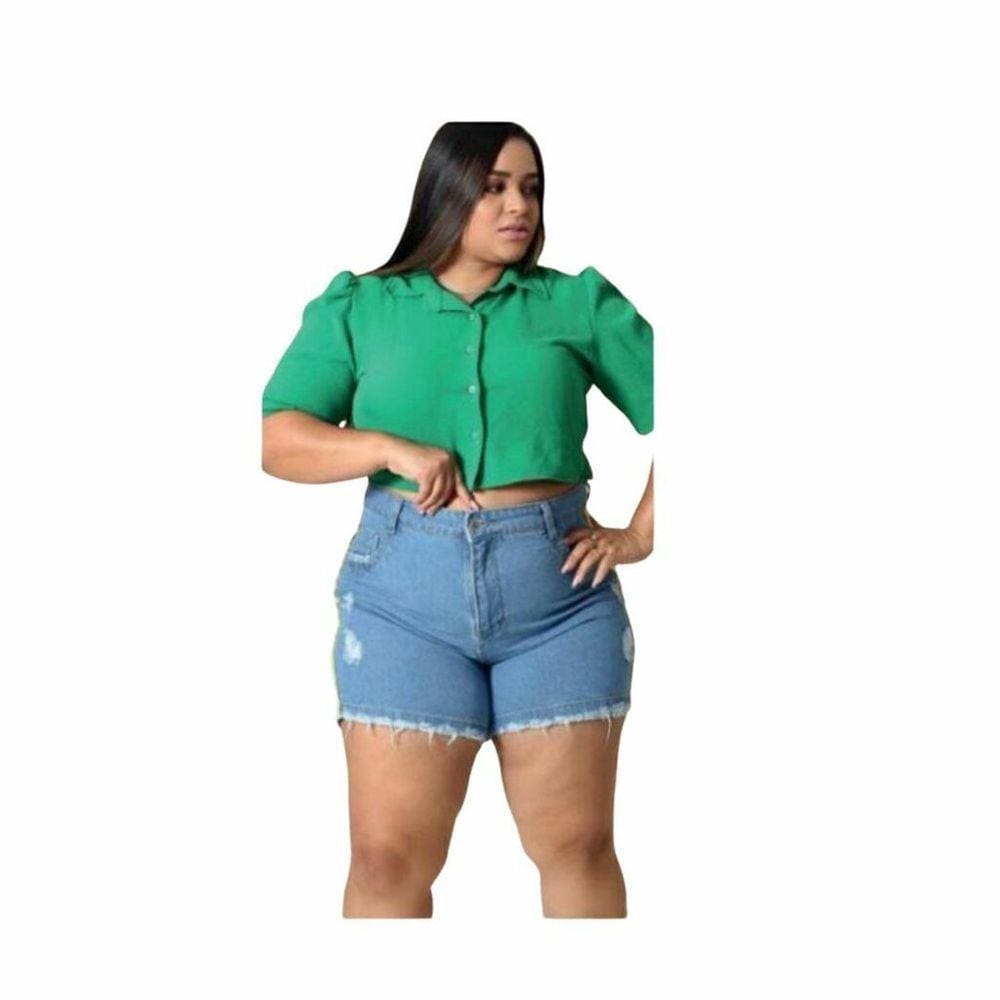 Shorts Plus Size com detalhes na lateral em amarelo - 438