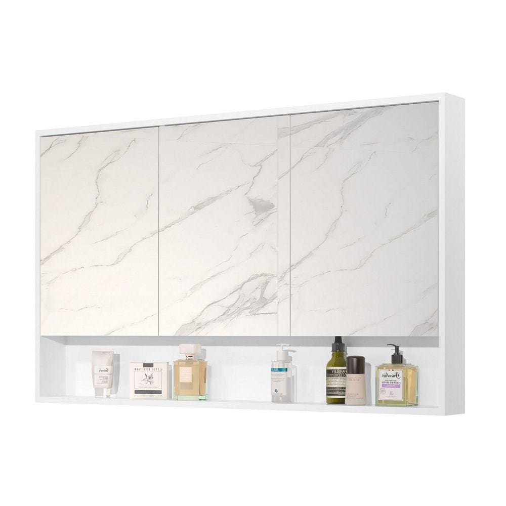 Armário Banheiro 90Cm 3 Portas Com Espelho Hefesto Branco