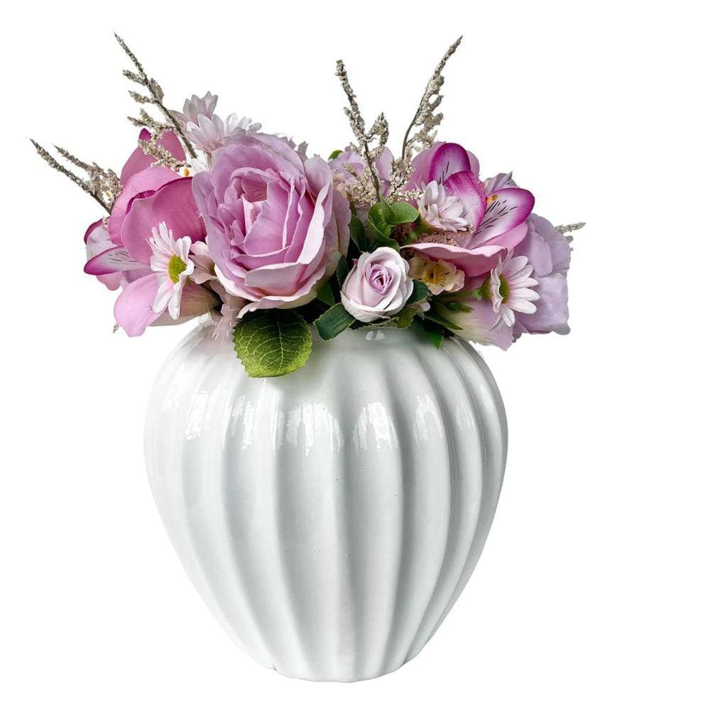 Decoração sala vaso centro de mesa branco c/ arranjo flor