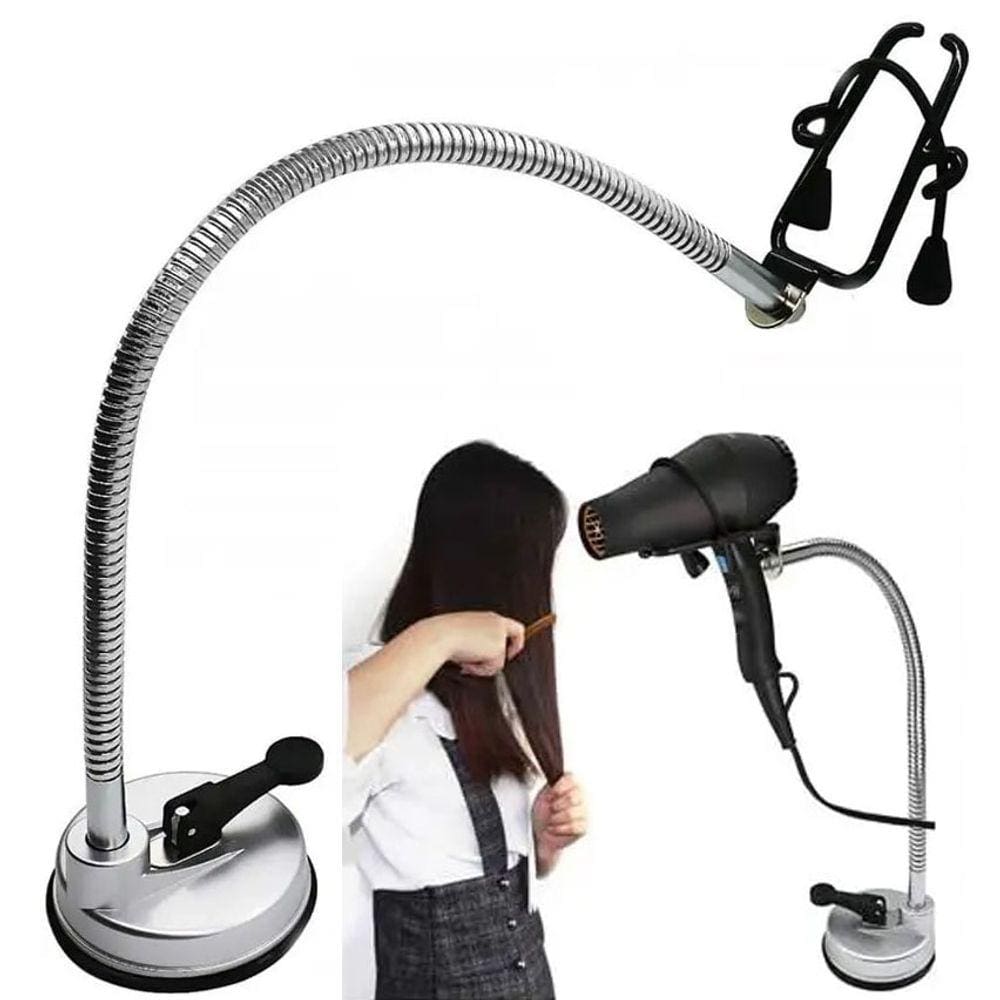 Suporte Secador Cabelo Parede Ventosa Vidro Azulejo Articulavel Flexivel Banheiro Casa Penteadeira Portatil