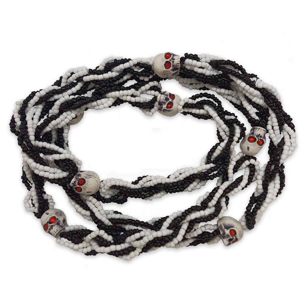 Guia Brajá 7 fios Firma Preta e Branca Caveira 70 cm