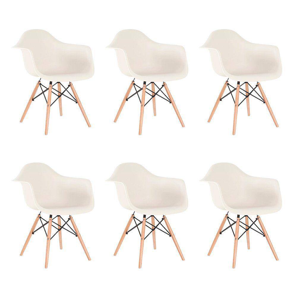 Kit 6 cadeiras Charles Eames Eiffel DAW com pés de madeira clara