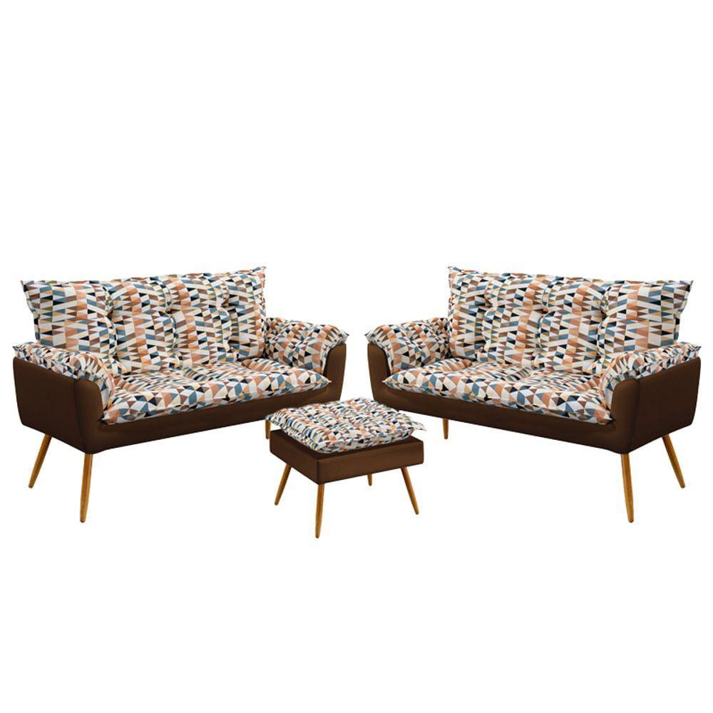 2 Namoradeiras Opala com Puff Lunar F-014 Sued Estampado Bege com Sued Aradecor