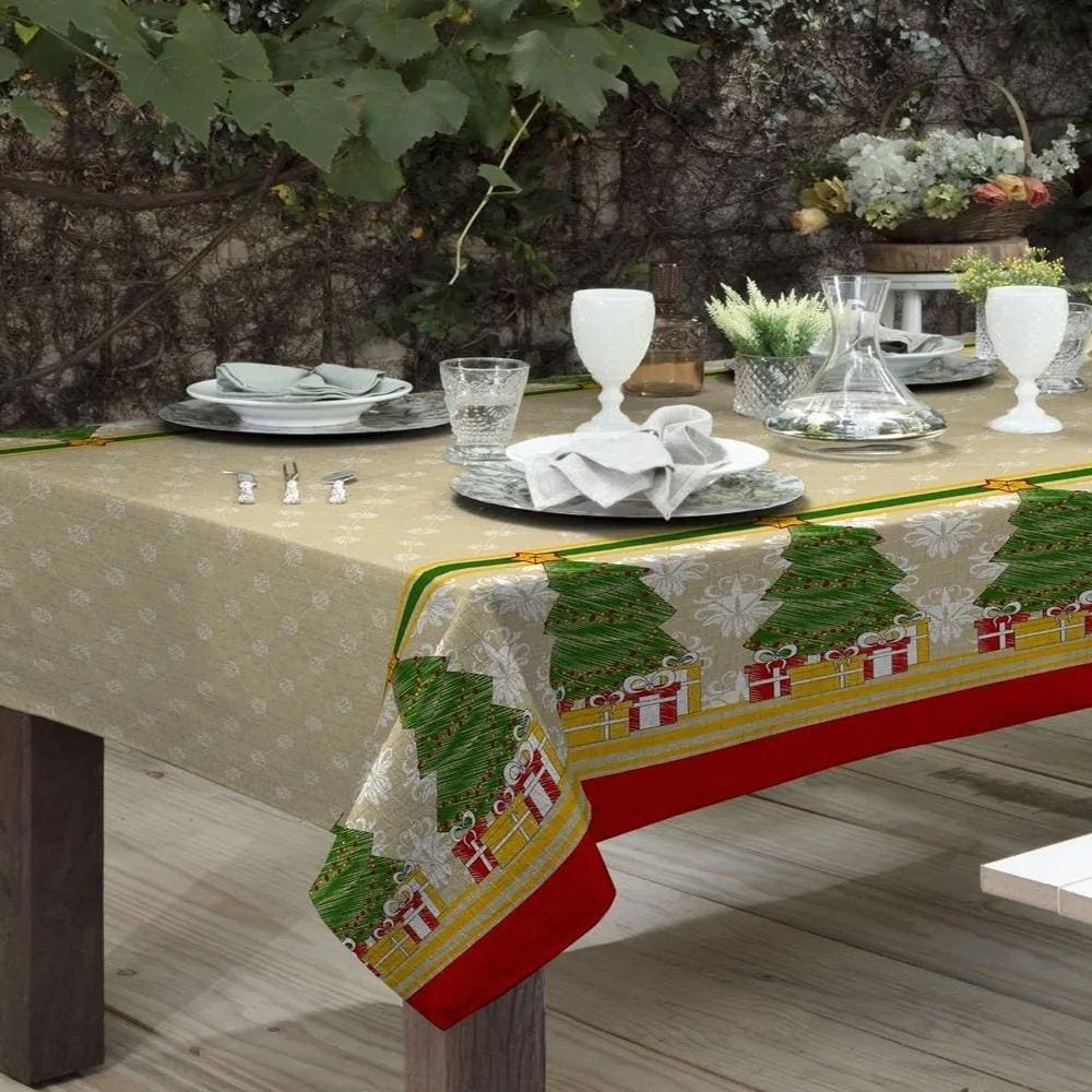 Toalha De Mesa Rústica Raner Natal 1,40X2,40 Árvore De Natal