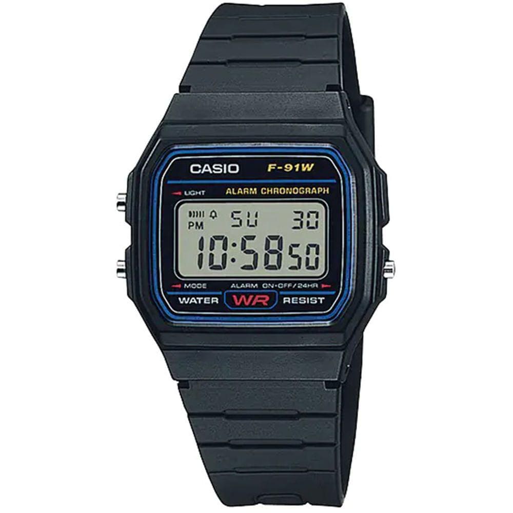 Relógio CASIO preto digital unissex F-91W-1DG