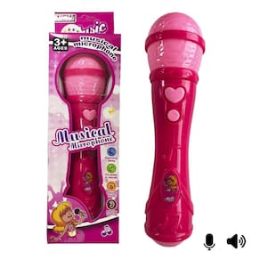 Microfone Infantil Rosa Voz De Verdade Toca Musica Brinquedo