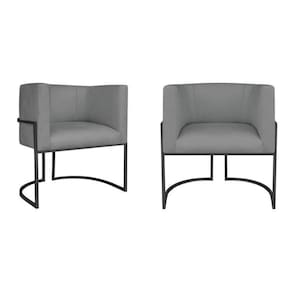 Kit 2 Poltrona Decorativa Base de Ferro Sintético Munique Cinza/Preto