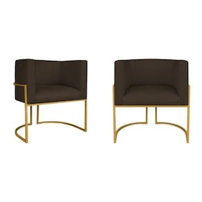 Kit 2 Poltrona Decorativa Base de Ferro Sintético Munique Marrom/Dourado