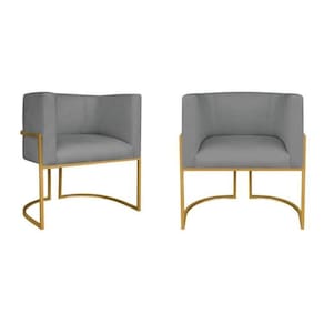 Kit 2 Poltrona Decorativa Base de Ferro Sintético Munique Cinza/Dourado