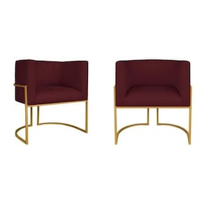 Kit 2 Poltrona Decorativa Base de Ferro Suede Munique Bordo/Dourado